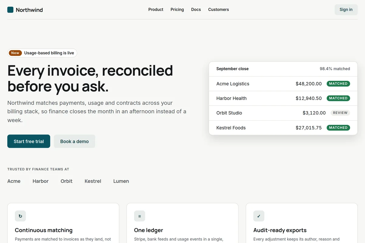 A SaaS landing page built with Meridian